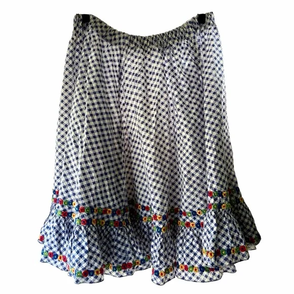Vintage Blue and White Gingham Skirt with Floral Accents ๐ป - Picture 1 of 4